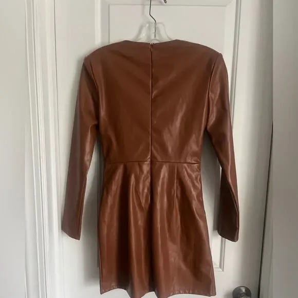 NWT Vestique Tan Faux Leather Wrap Dress | small - Picture 6 of 7